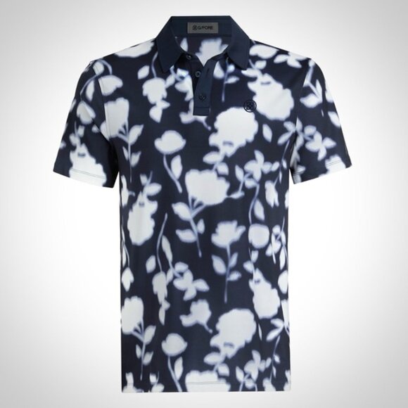 G/FORE Blur Floral Tech Jersey Short Sleeve Polo Shirt UPF 50+ XLARGE Navy Blue - Picture 1 of 8